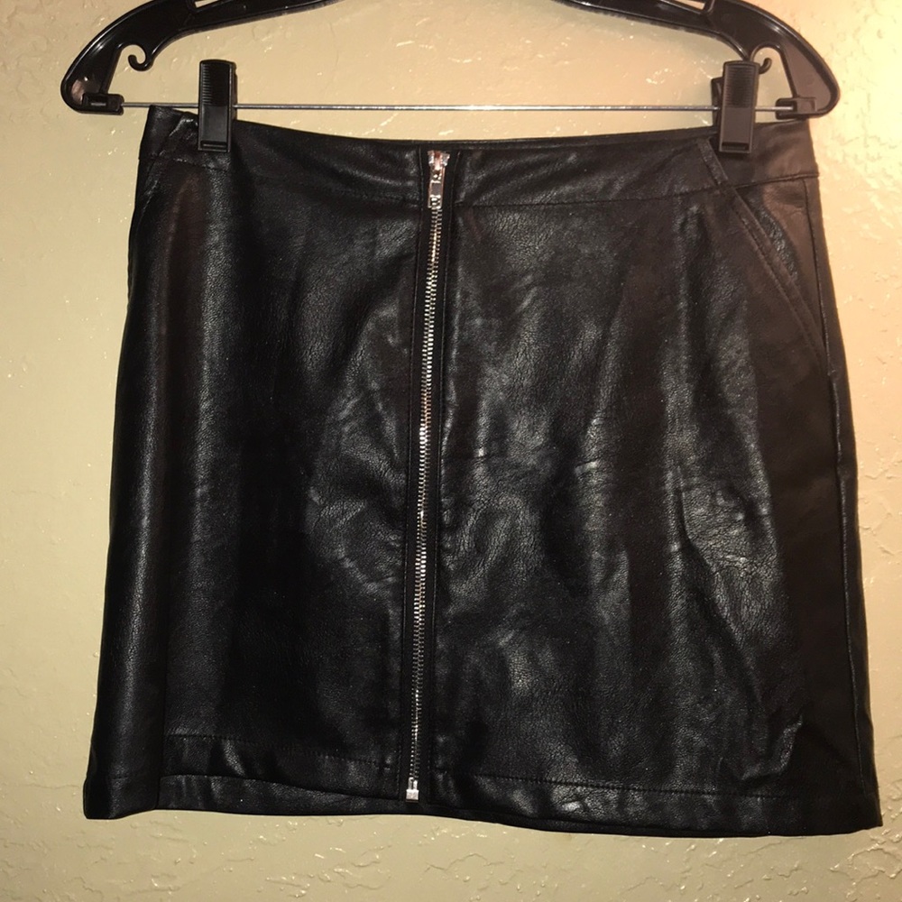 Leather zip up skirt